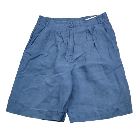 ISHU Shorts Womens 10 Blue Bermuda High Rise Elastic Waist Button Zip Pleated - Picture 1 of 15